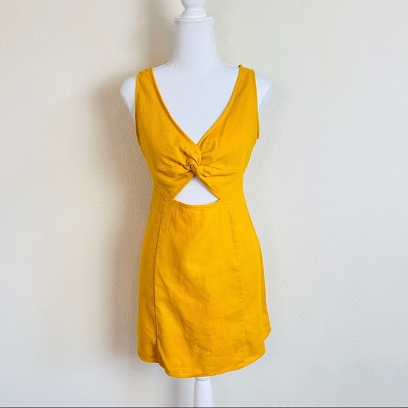 Forever 21 Dresses & Skirts - Forever 21 Woven Mustard Yellow Twist Cut Out Mini Dress